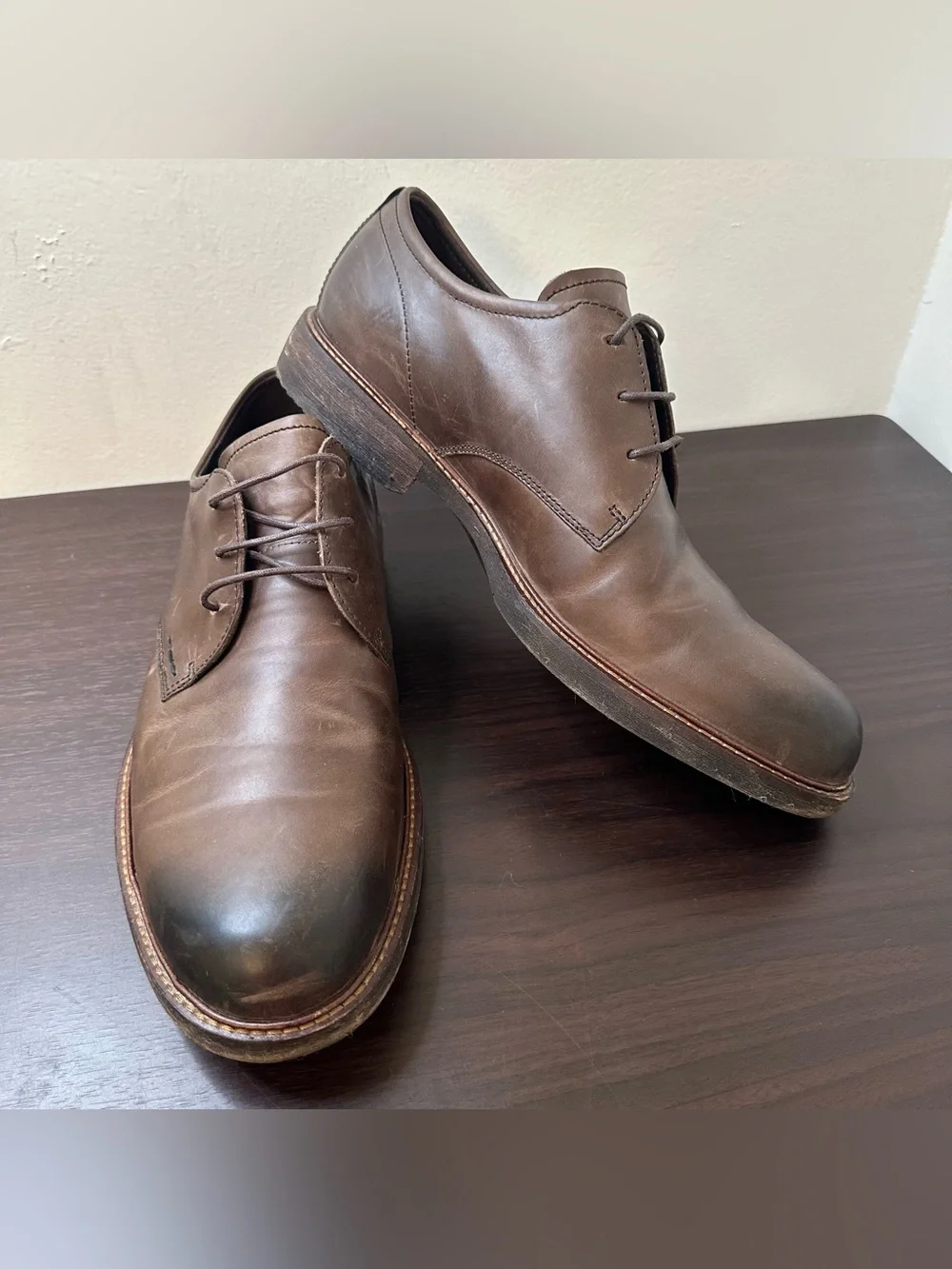 ECCO Kenton Vintage Brown Leather Plain Toe Lace-up Derby Oxford Men's Shoes 11